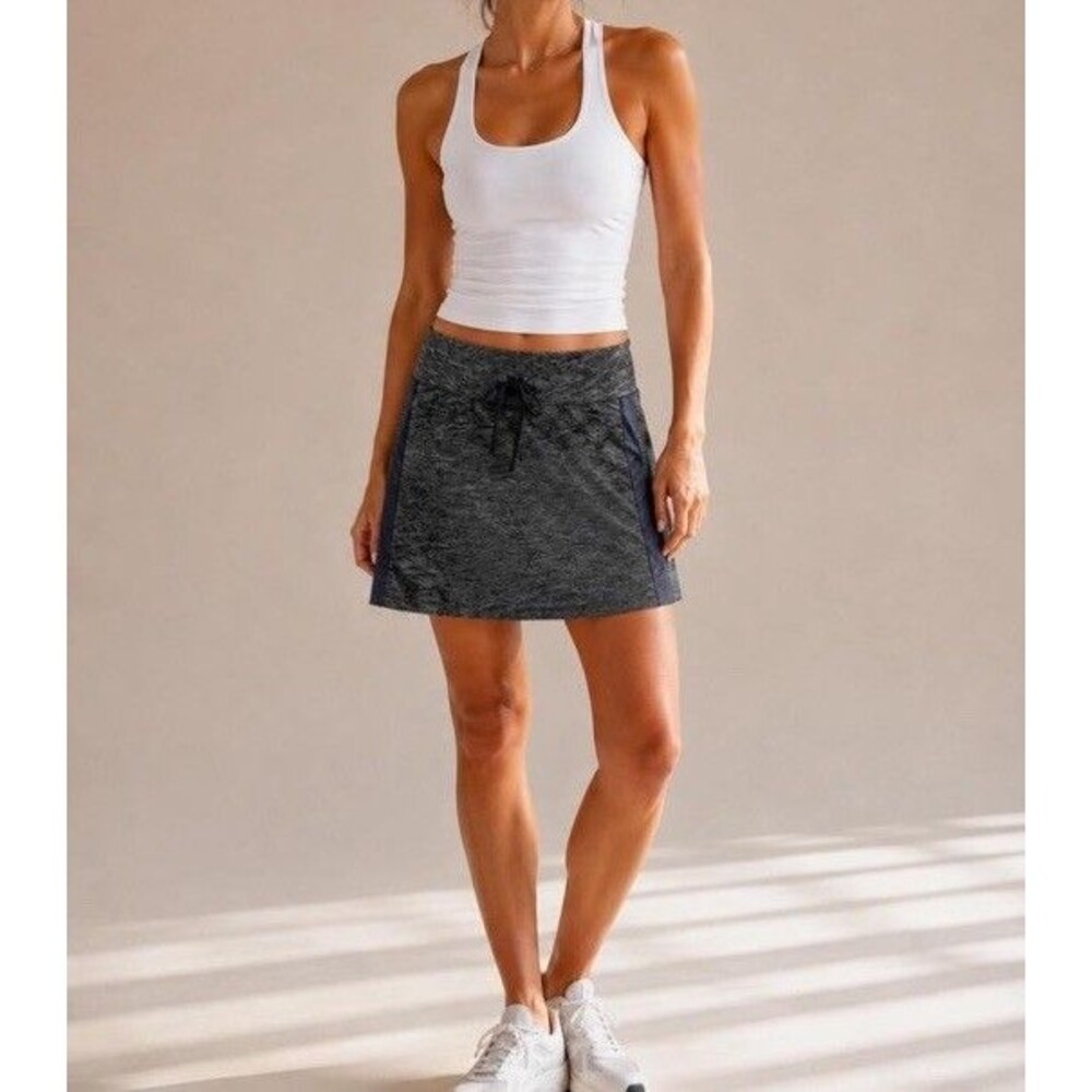 Athleta Metro Skort Skirt Medium Tall MT Heather Gray Front Zip Pockets